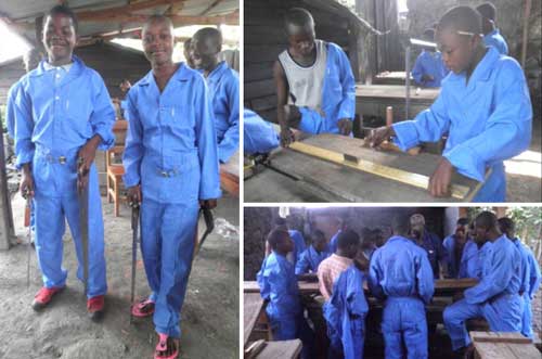 Premiers pas des apprentis menuisiers dans leur formation professionelle à Goma