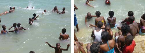 Les enfants bidonville de Cité Soleil en Haïti profitent de la plage et de la baignade dans la mer.