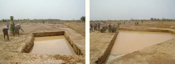 Mares ou bullis remplies d'eau de pluie, Ferme Pilote de Goéma, Burkina Faso