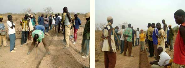 Tranchées et diguettes aménagées dans le périmètre Neerwaya, Ferme Pilote de Goèma, Burkina Faso